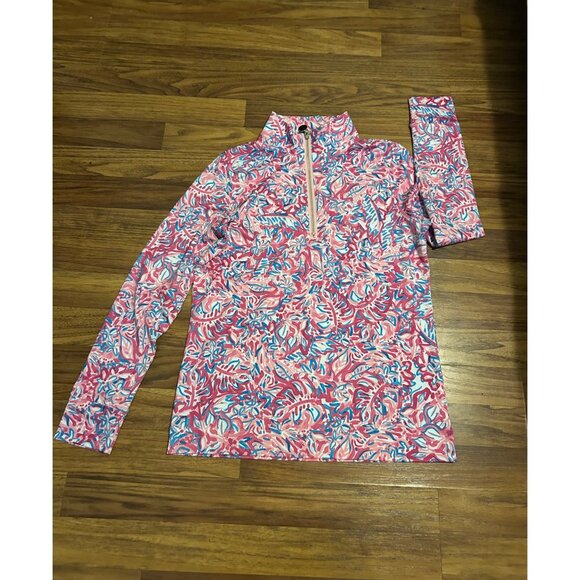 STELLA PARKER Pink Floral Top Women's Sz S Activewear 1/4 Zip Shirt Long Sleeve - Picture 5 of 11